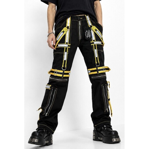 Tripp NYC Other - Tripp NYC Energizer Reflective Strap Pants Black Yellow Cyber Goth Size 30 NWT